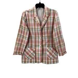 Vintage Aansworth Pastel Pink Plaid Lightweight Blazer Suit Jacket